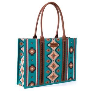 Wrangler Southwestern Pattern Dual Sided Print Canvas Wide Tote - Turquoise